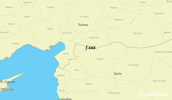 map showing the location of I`zaz